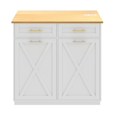 39" Kitchen Island Kitchen Storage with Power Socket and Tilt Out Trash Bin Storage Cabinet by Gracie Oaks