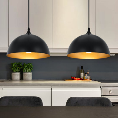 Ensemble de 2 luminaires suspendus modernes 11,8 po, luminaires suspendus noirs pour la cuisine, luminaire suspendu en forme de dôme, luminaires de plafond pour allée de salle de restaurant