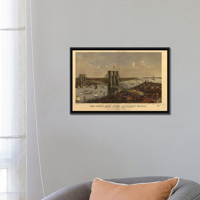 " Brooklyn Bridge, Bird's Eye View, 1885 " by Currier & Ives