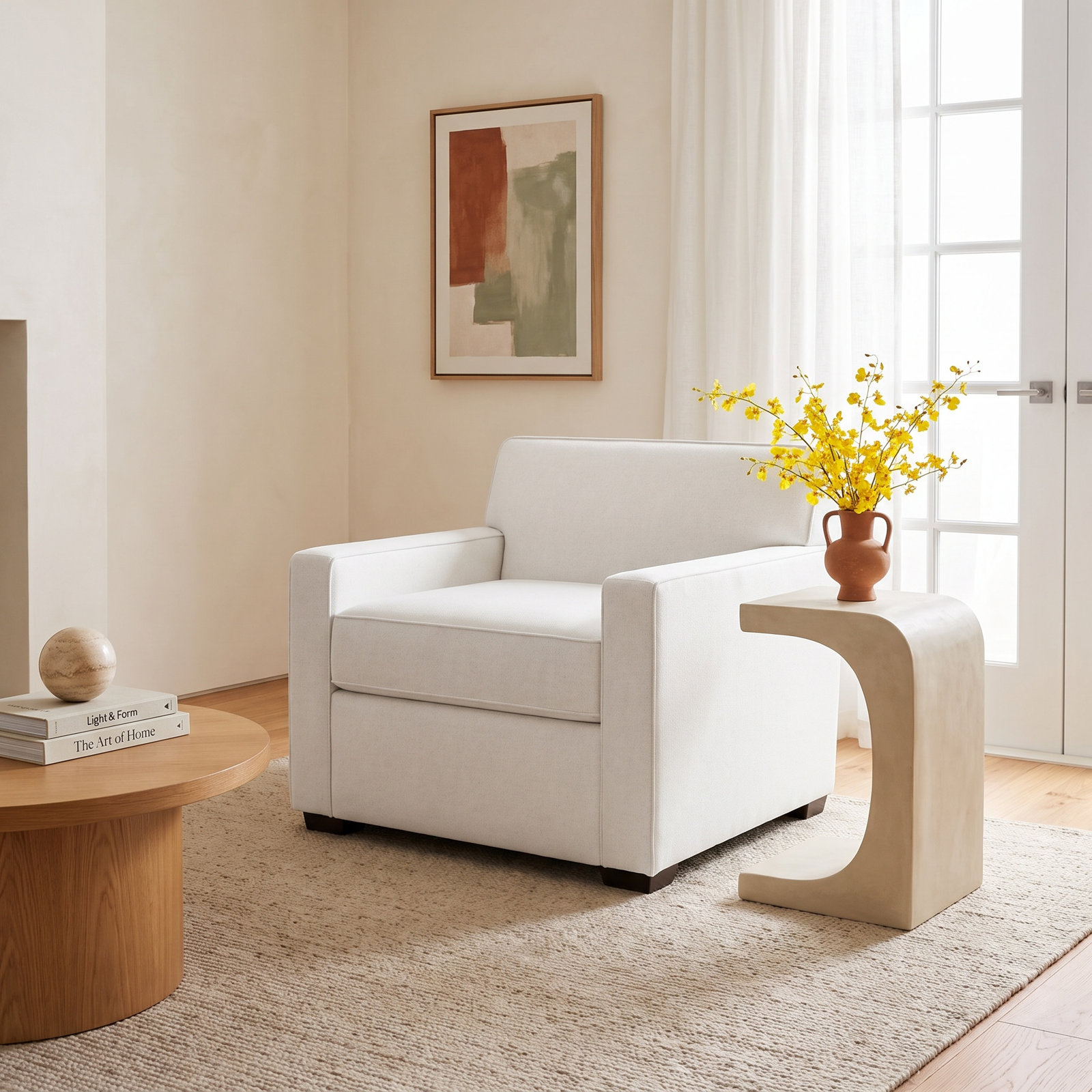 Francesca Upholstered Armchair, Macarena Beige Basketweave
