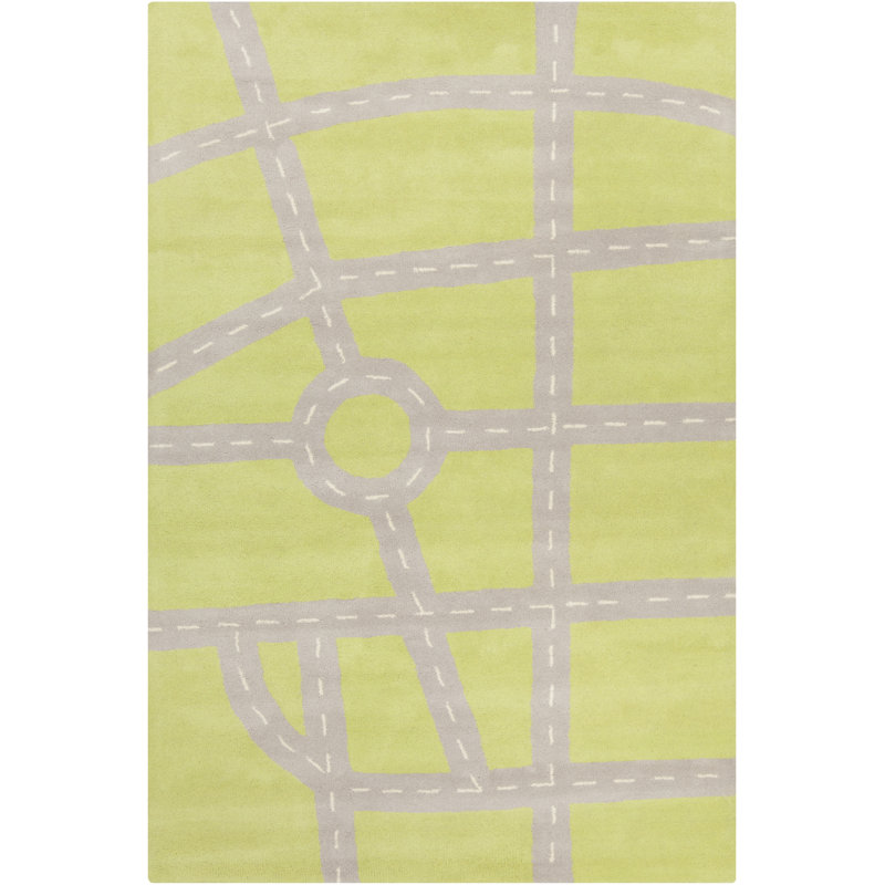 Millwood Authentic Hand-Tufted Handmade Gray, White & Green Modern Educational Street Map Wool Area Rug