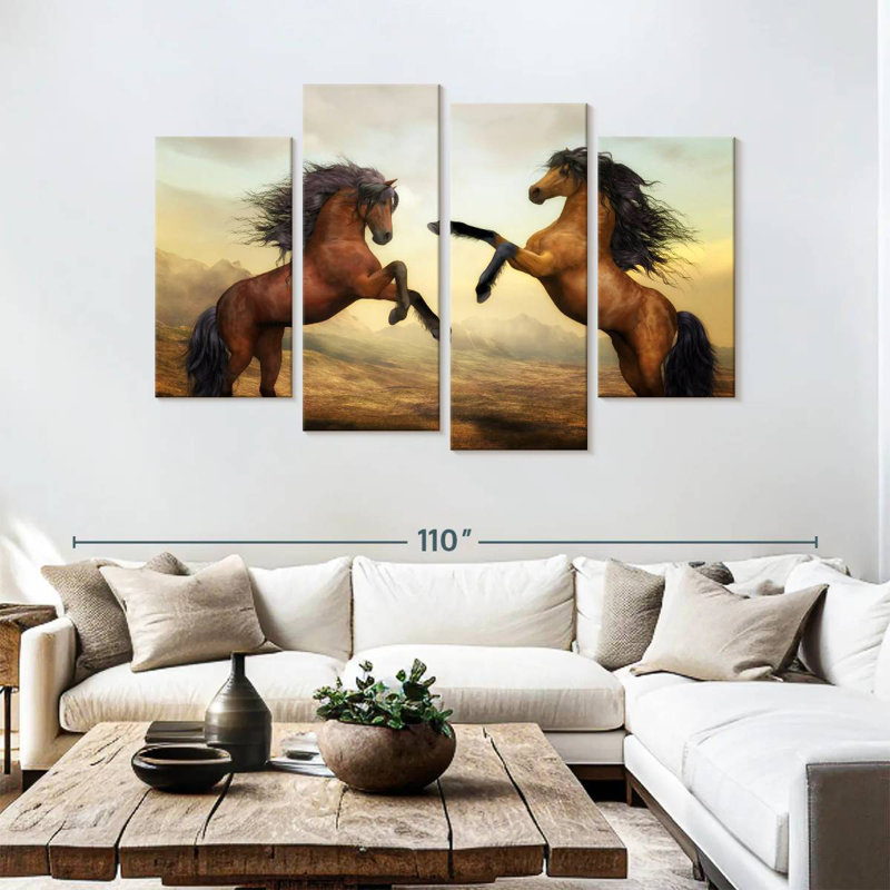Brampt Fighting Brown Horses, 54'' H x 84'' W
