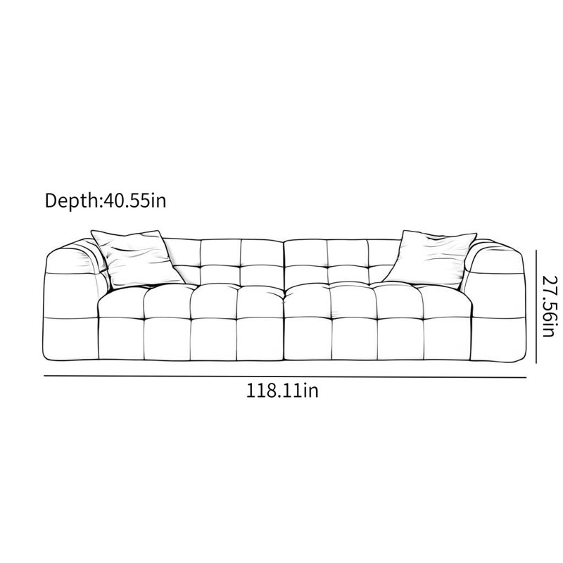 Canapé français simple de style crème, H 27,56 po x l 118,11 po x P 40,55 po, Kaki