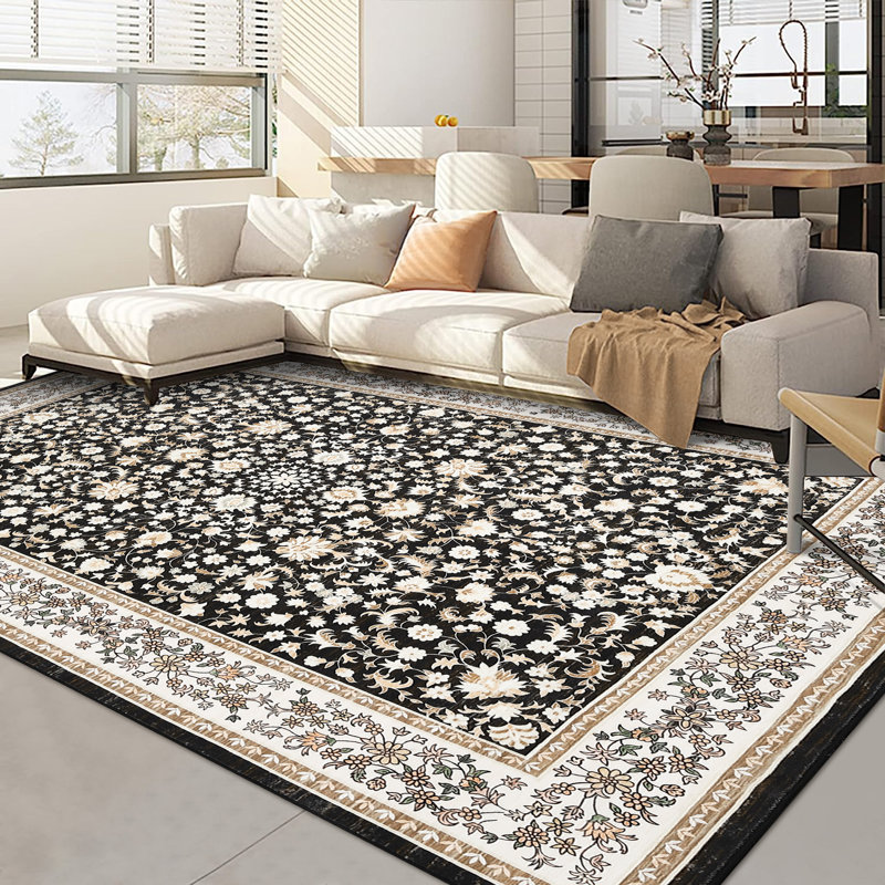 Area Rug for Living Room Vintage Washable Area Rug  – Low Pile Non-Slip Carpet – Soft Vintage Bedroom & Dining Room Floor Mat – Large Home Office Decor