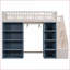 Lit mezzanine double en bois de pin avec armoires de rangement, rideau et amp; Tablettes d'escalier - blanc + bleu