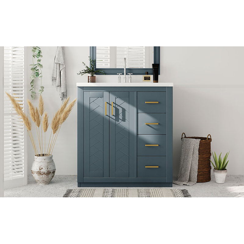 Meuble-lavabo 30 po avec lavabo en céramique, Bleu