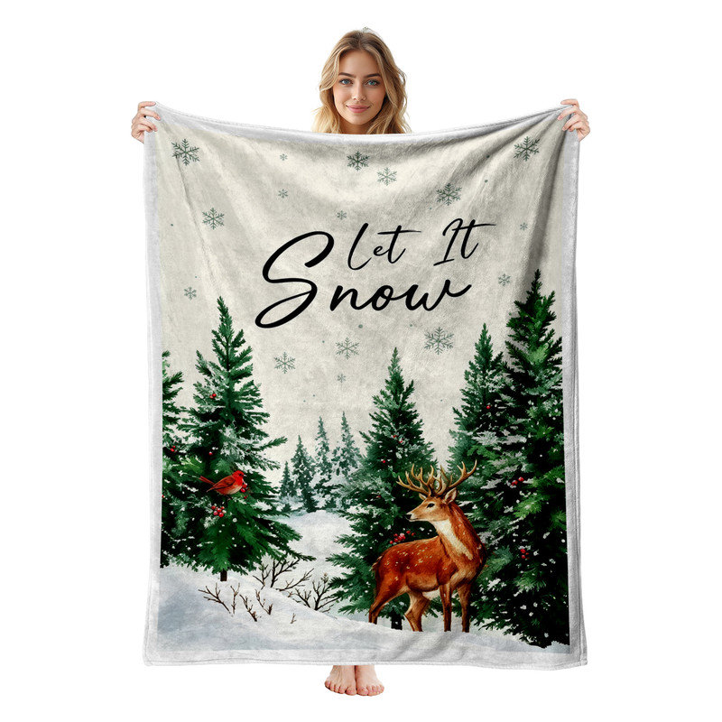 Couverture polaire en flanelle JYK pour lit simple, légère, respirante, douce et chaude en microfibre pelucheuse, 152 x 203 cm, motif cerf et cardinal.