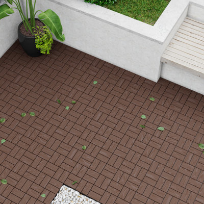 Outdoor Interlocking Deck Tiles 12" X 12" (30 Tiles), Cedar Wood  Patio Flooring, Waterproof Snap-Together Floor Tiles For Balcony, Garden & Poolside