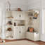 Armoire de vestibule multifonctionnelle gauche-droite avec rangement et 4 crochets, arbre d'entrée 2-en-1 pour le salon, la cuisine, le couloir, beige antique