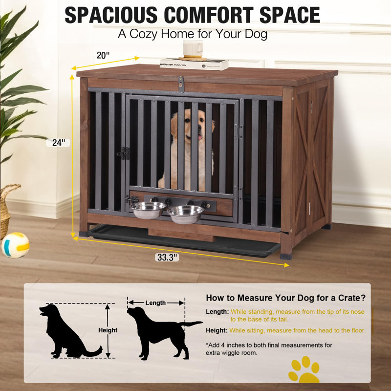 Mobilier de cage portative pour chiens de taille moyenne et petite, Brun