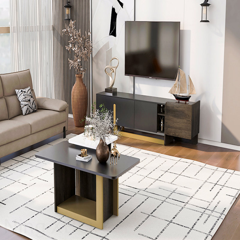 Ensemble 2 pièces de meuble télé et table basse Modern Light Luxury, Noir