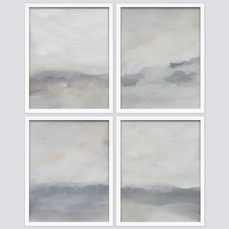 " Abstract Landscape Serene And Calming Aesthetic " 4 - Pieces, White, 16" H x 12" W