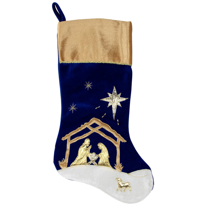 Bas de Noël de crèche 20,5 "avec brassard doré et bleu
