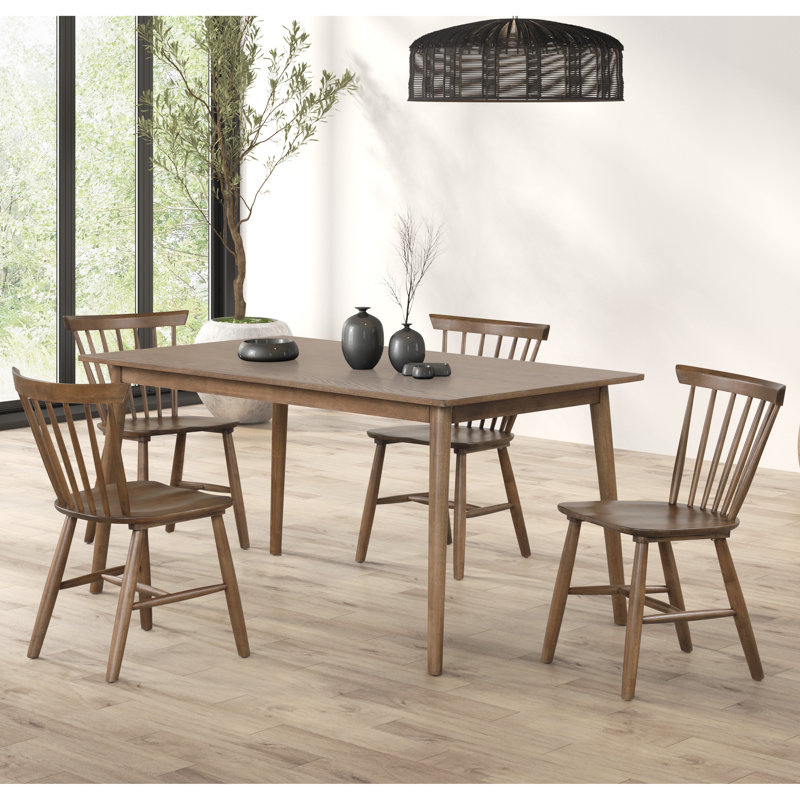 Keyana Dining Table Set, 5 Pieces: Table, 4 Chairs, Brown