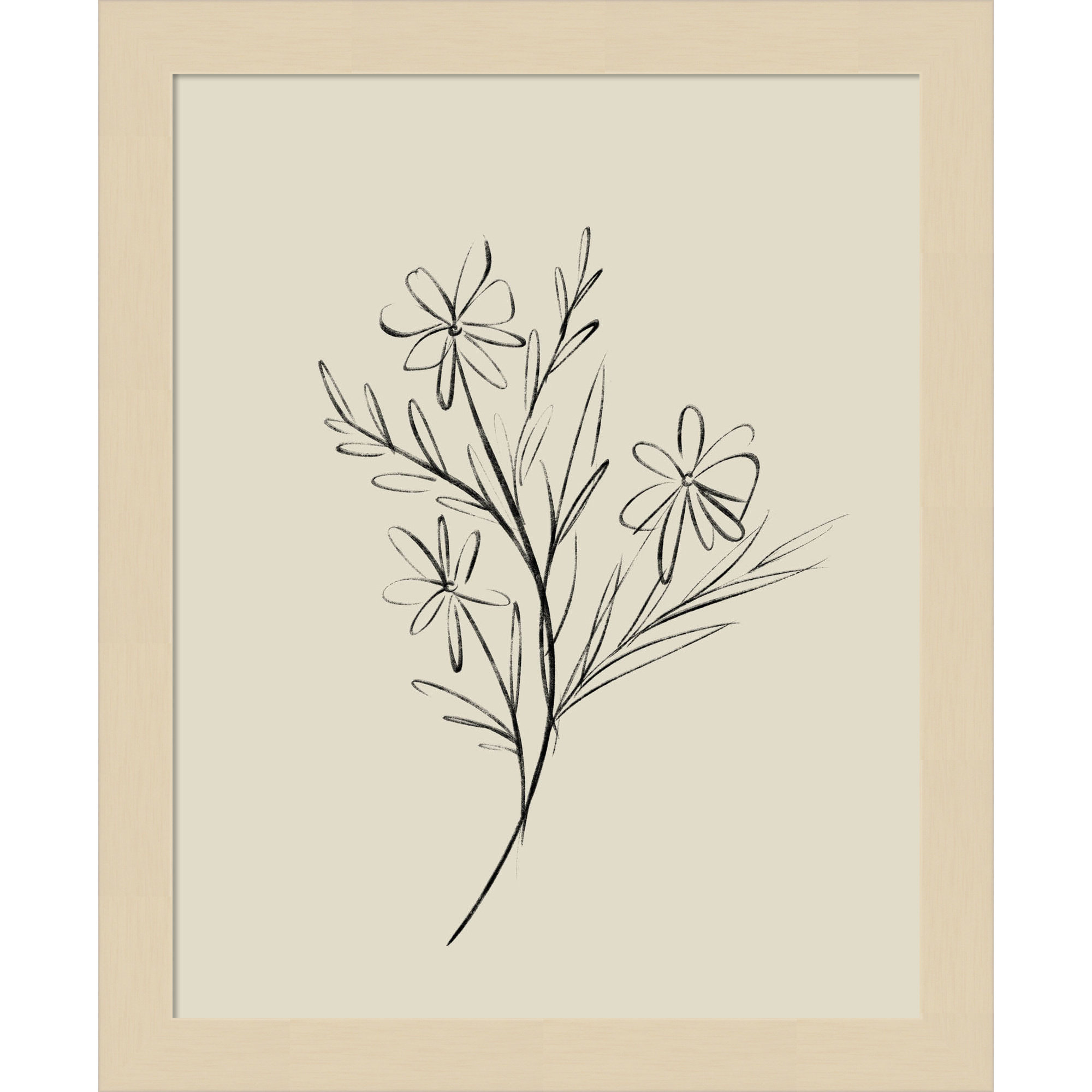 Line Drawn Flowers 1 by Border Bloom - Picture Frame Art, 11" W x 13" H x 1" D, Brown Framed