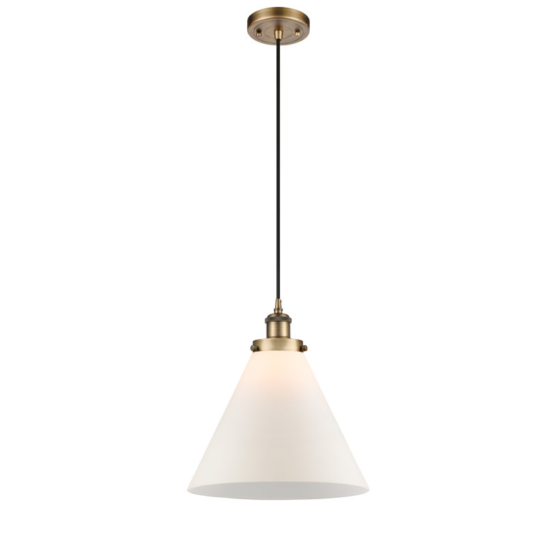 Luminaire suspendu conique à 1 lumière Gendron, Laiton brossé, Blanc mat, DEL
