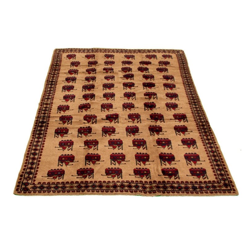 Tapis décoratif beige en laine noué à la main de conception unique noué à la main New Age de 6 pi 1 po X 9 pi 2 po