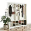 Porte-manteau Itaar avec banc et rangement à chaussures, banc d'entrée 3 en 1 avec porte-manteau, porte-chaussures et crochets de suspension, blanc