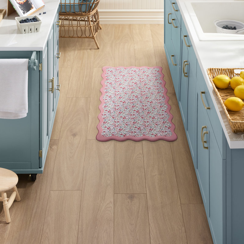 DRAPER JAMES Field Flowers Scallop Edge Comfort Kitchen Mat, White/Multicolor, 20"x39", White/Multicolor, Rectangle