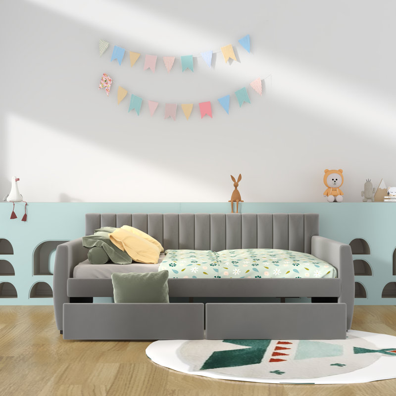 Kids Twin Platform with Drawers, Gray