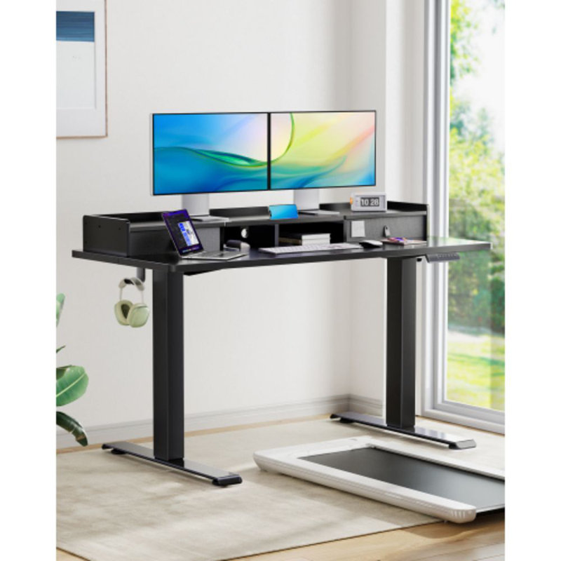 Bureau d'ordinateur avec armoire réglable en hauteur l 47,24 po Latwanda, 48 po x 24 po, Noir