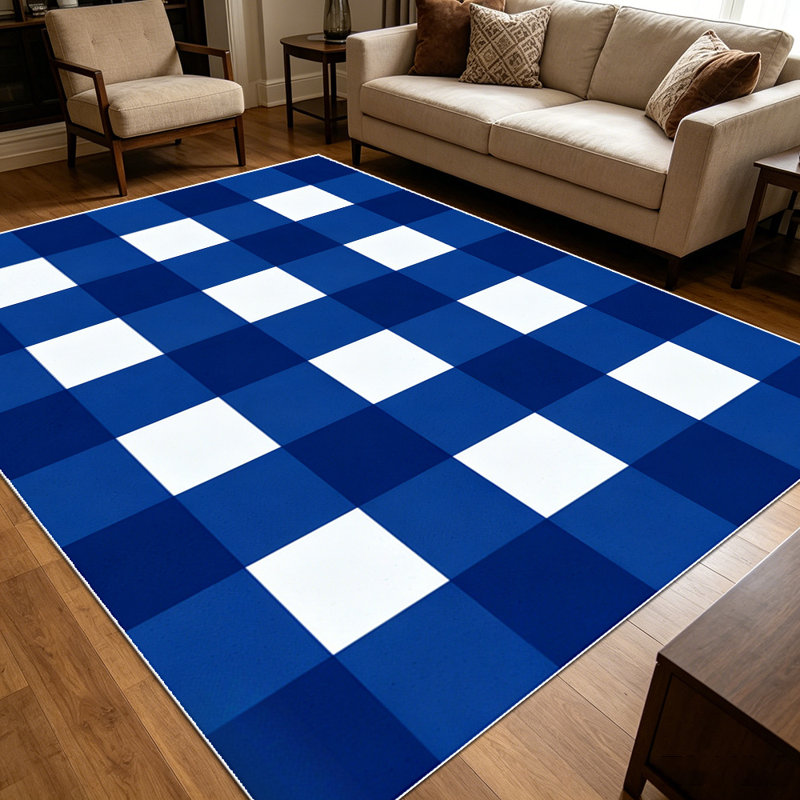 1PC Blue And White Gingham Checkered area rugs for Living Room, Soft and Comfortable, Suitable for all seasons, easy-to-maintain, machine washable Indoor floor mat, Under Table Farmhouse suitable for kitchen, dining room, bedroom, entryway, backyard