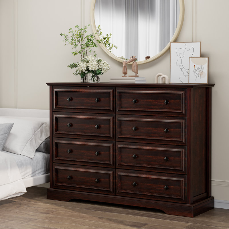 Farmhouse 8 Drawer Dresser For Bedroom, 8 Drawers-Cherry