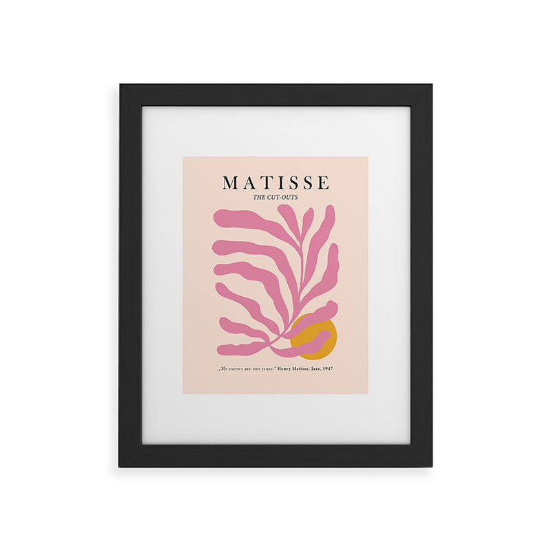 «Cocoon Design Matisse Cut Out Pink Leaf», reproduction d'art encadrée, H 10 po x l 8 po, Noir