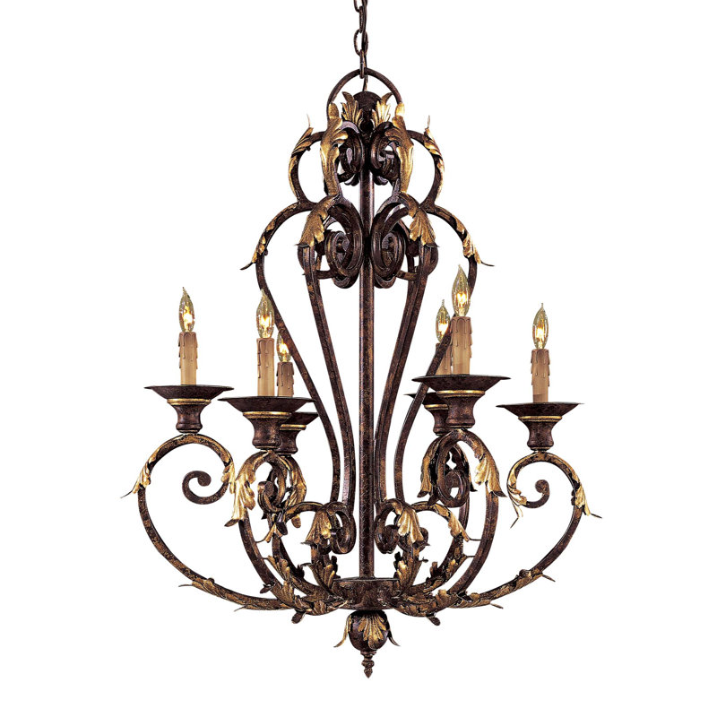 Golden Bronze 6-Light Candle Style Chandelier with Wrought Iron