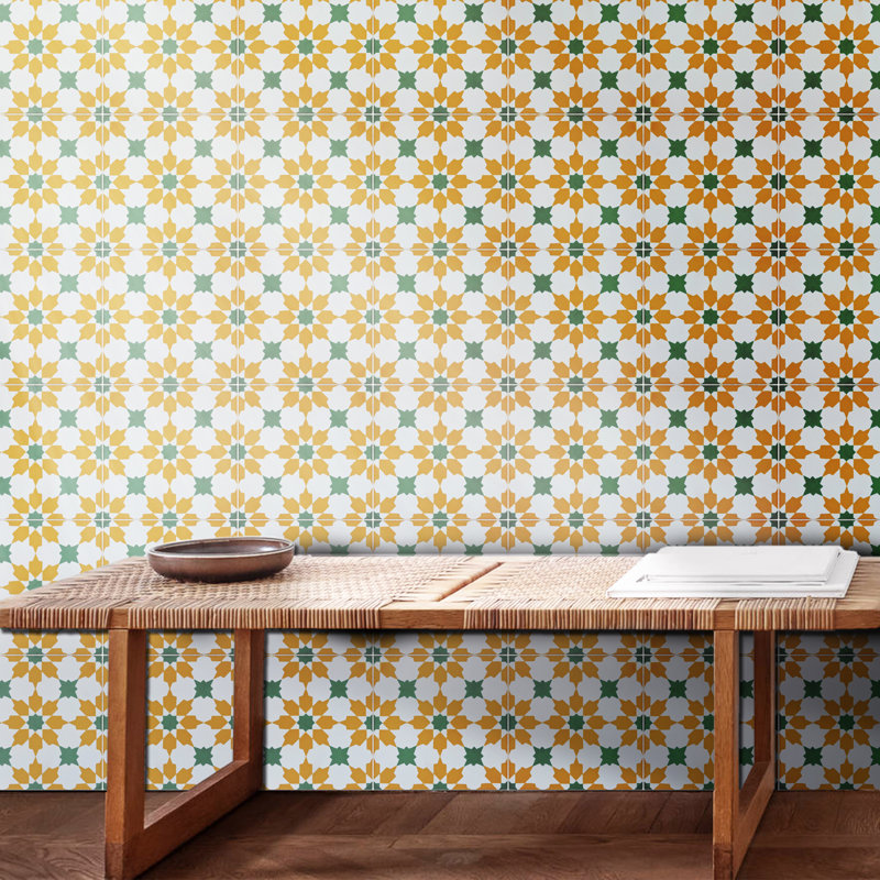 Ahfir 8" x 8" Cement Singular Wall & Floor Tile, Yellow/Green