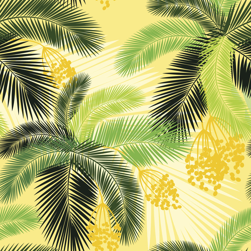 Seamless Colour Palm Leaves And Fruit Pattern by Sv_sunny - Wrapped Canvas Print, 76cm H x 76cm W x 3.8cm D