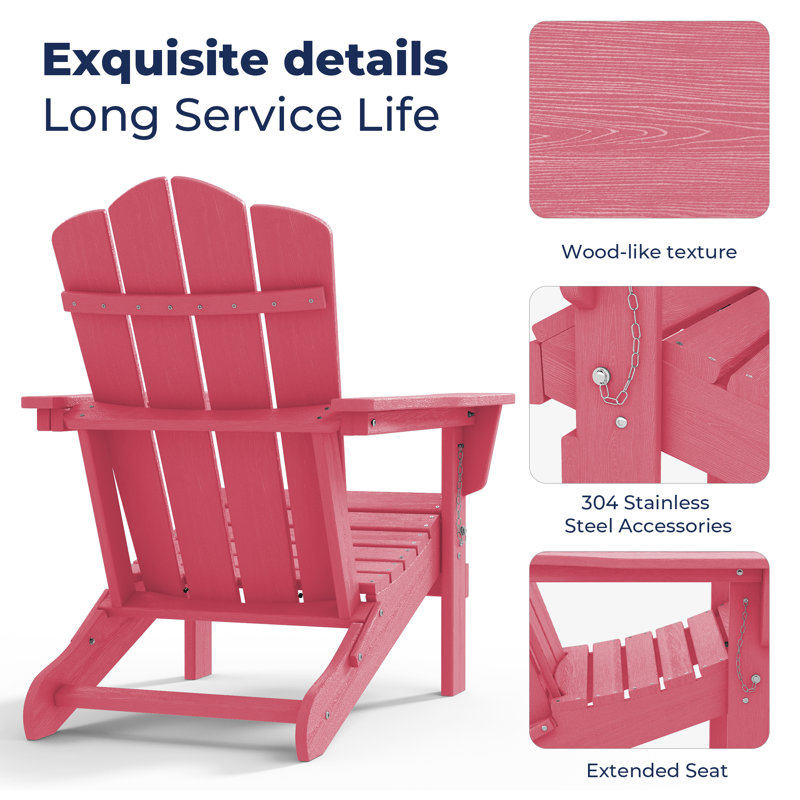 Chaise Adirondack pliante en plastique Wolak, Rose