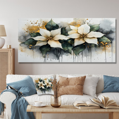 «Winter Emerald Crown Of Poinsettias» - Art sur toile poinsettias