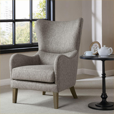 Fauteuil d'appoint à oreilles simple en bois massif gris froid pour salon et chambre à coucher confortables