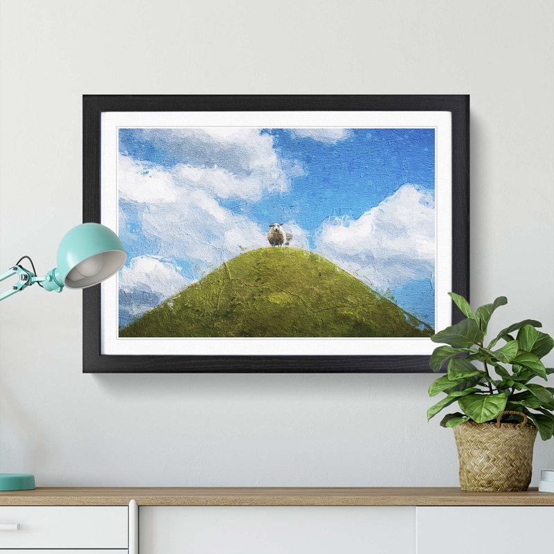 Sheep Atop a Hill - Picture Frame Painting Print, 36cm H x 48cm W x 2cm D, Black Framed