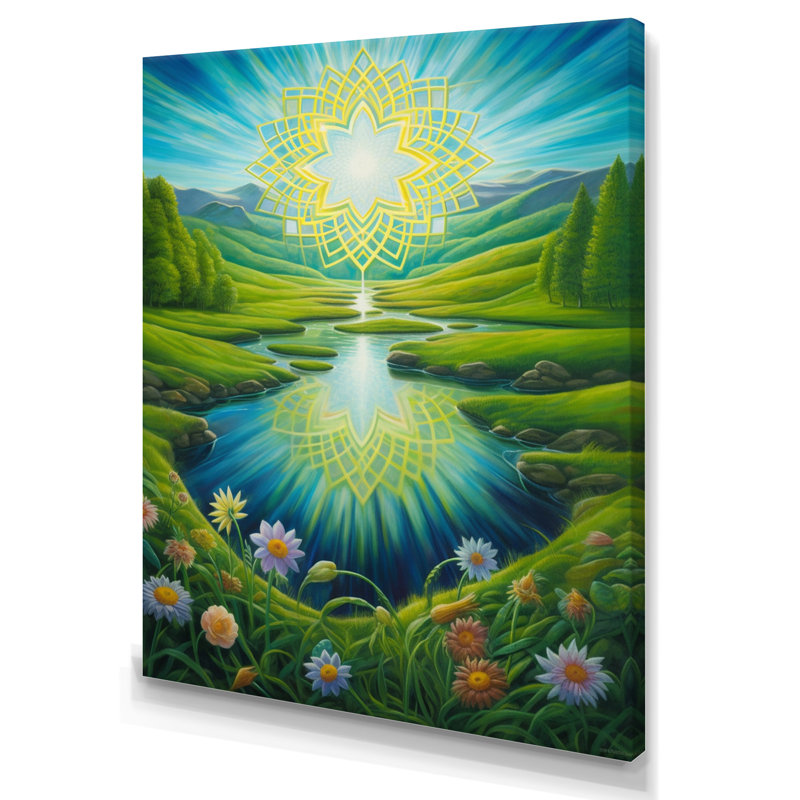 Mandala de printemps magique sur la vallée du paradis - reproduction, H 32 po x l 24 po x P 1 po, Toile tendue