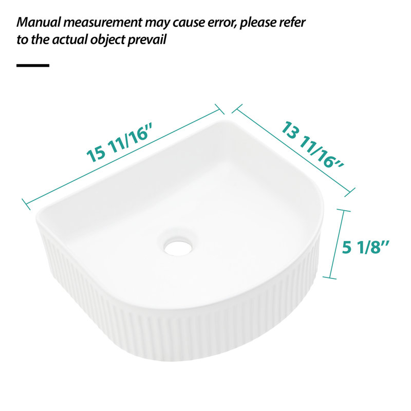 Lavabo de salle de bain en céramique 15,75 "X 13,88" - Design moderne, teint, pour salle de bain blanche 15,75 "X 13,88", chic
