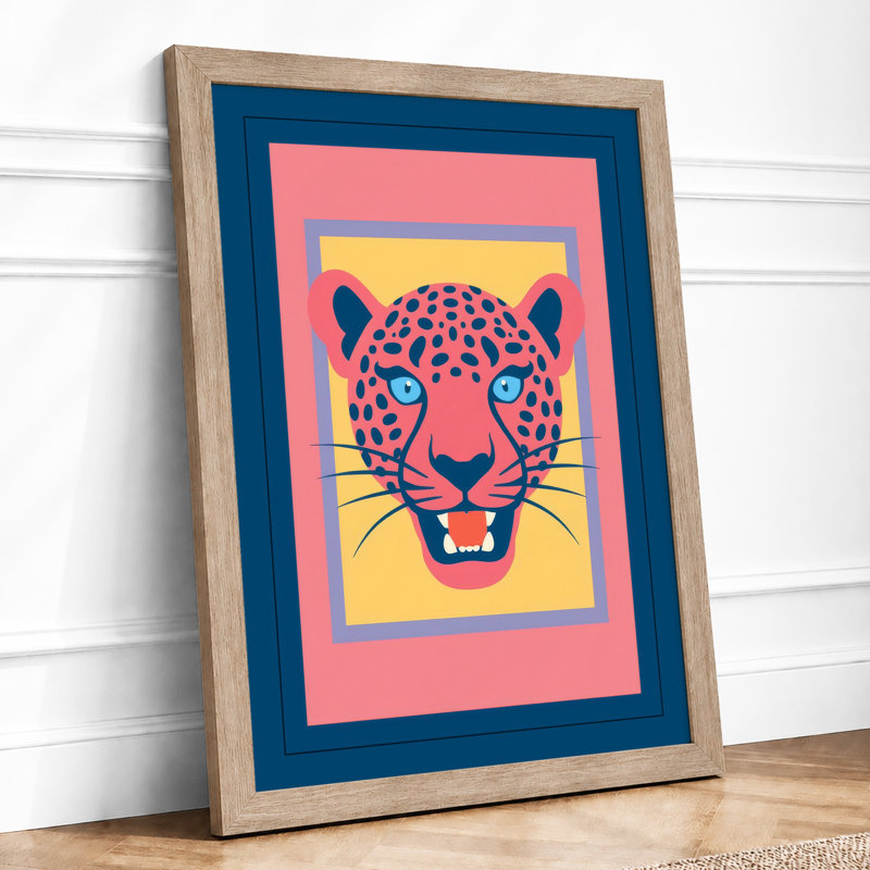 Bold Leopard Pop Art - Framed Print, A2 - 59.4 x 42.0 cm, Oak
