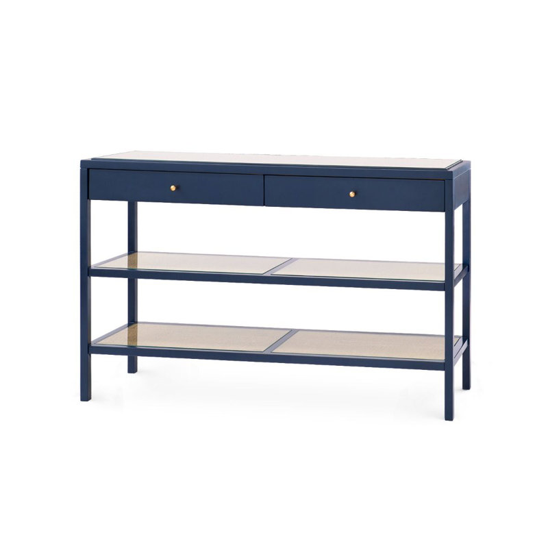 Caanan 48'' W Glass Console Table, Midnight Blue