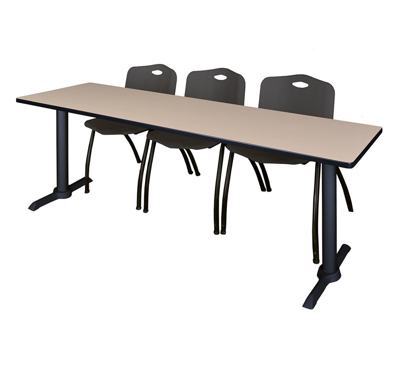 Neyland Cain T-Base Training Seminar Table & 2 M Stack Chairs, Gray, 84" W x 24" D, Gray