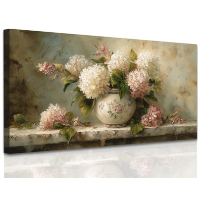 Hydrangea Wall Art, Rustic Floral Pictures Elegant Flower Prints Farmhouse Canvas Wall Decor, Serene Botanical Painting Floral Artwork for Bedroom Bathroom, 12x24 inches