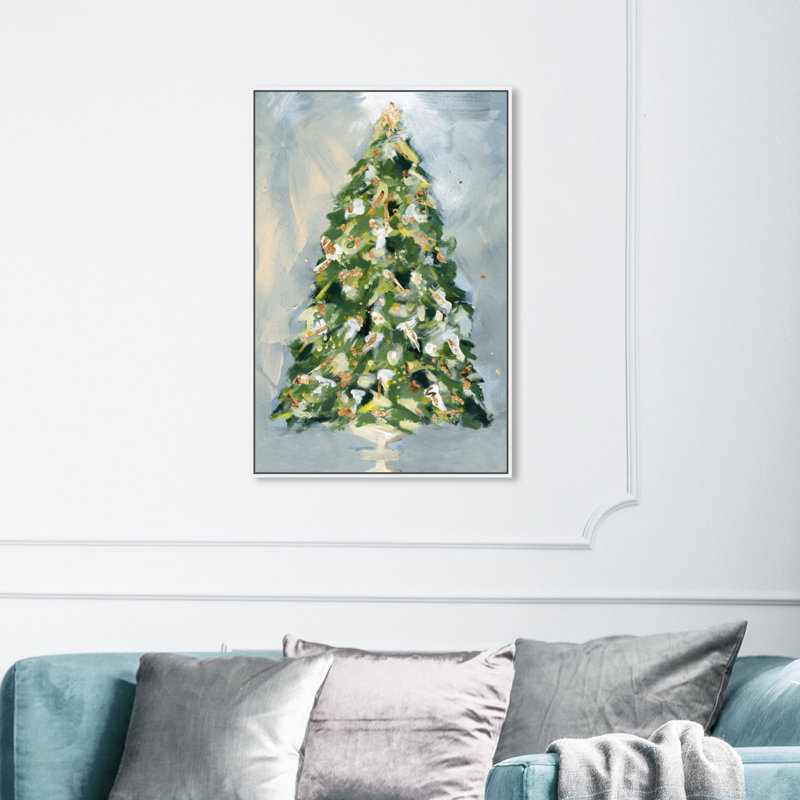 «Christmas Tree 3», peinture sur toile, H 36 po x l 24 po x P 2 po, Flotteur blanc