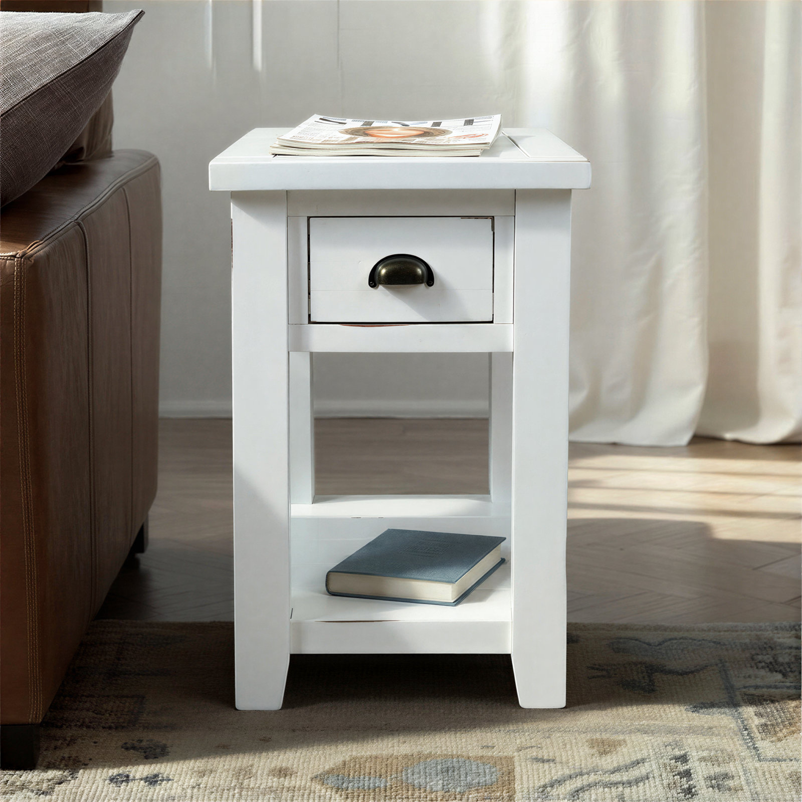 Castile End Table With Storage, Weathered White
