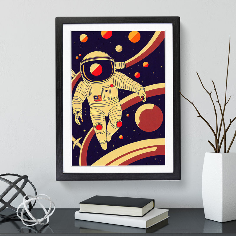 Retro Astronaut No.1 - Single Picture Frame Print, Black Framed, 46cm H x 34cm W x 2cm D