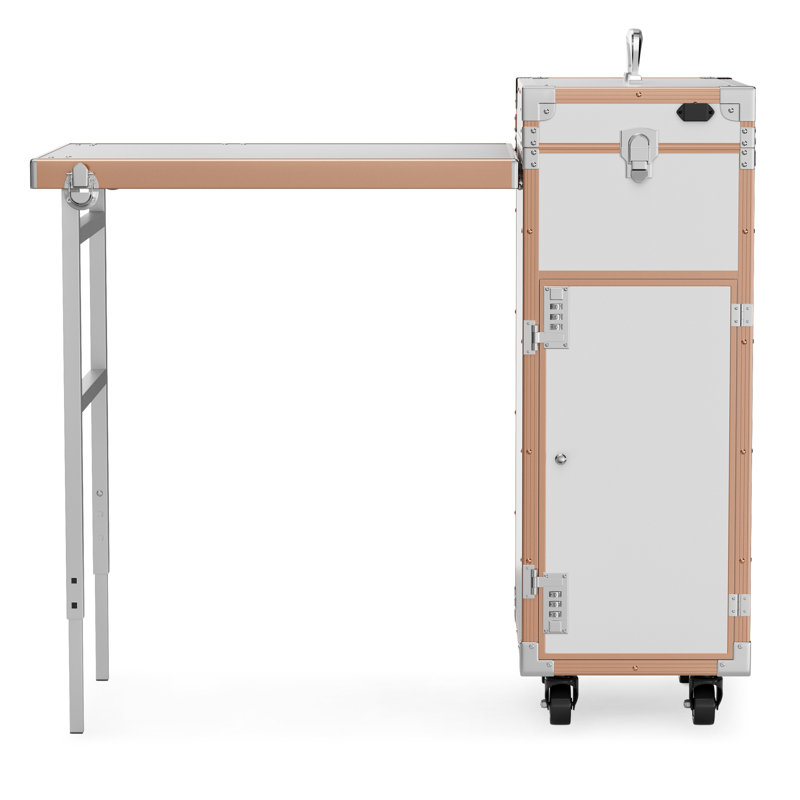 Manicure Trolley with Table, White Foldable Traveling Nail Desk w/Storage, Worktable and Mirror