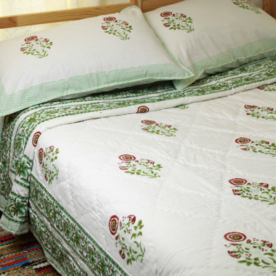 Honcut Cotton Floral Bedspread with Pillowcases