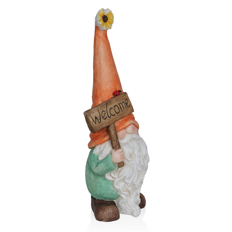26"H Welcome Sign Gnome Garden Statue