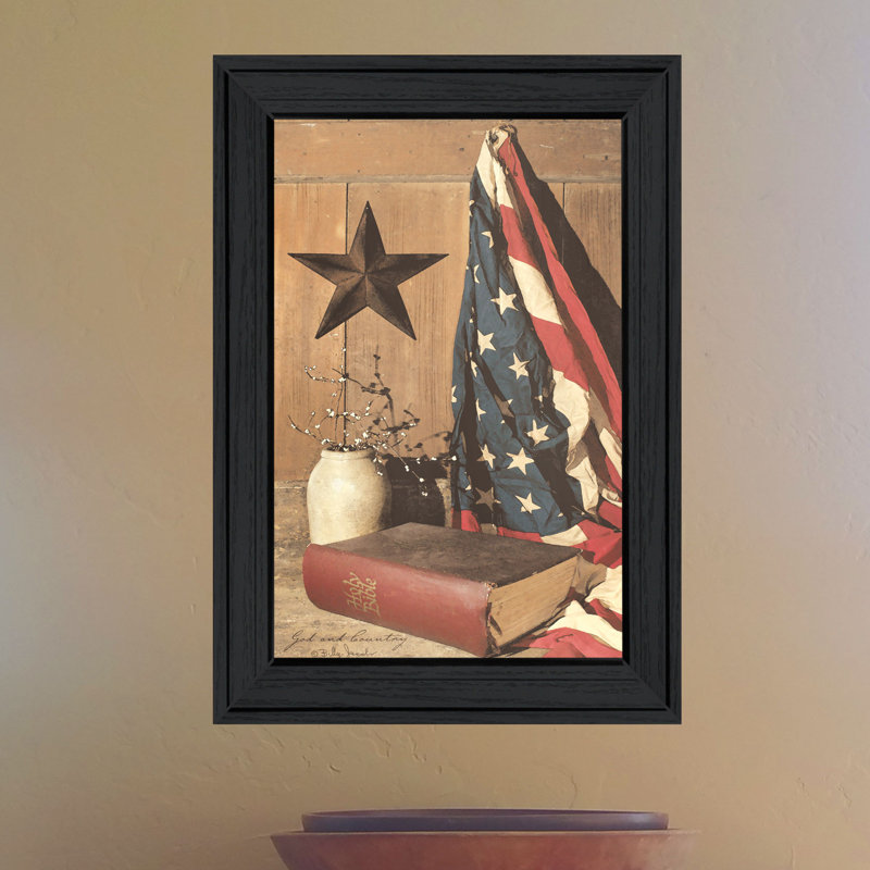 «God and Country», art mural encadré pour le salon, décoration murale par Billy Jacobs, Cadre noir