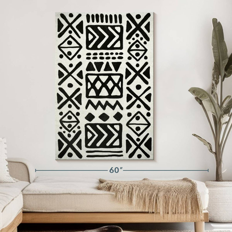 Abstrait géométrique africain sur toile, H 51 po x l 34 po x P 1,25 po