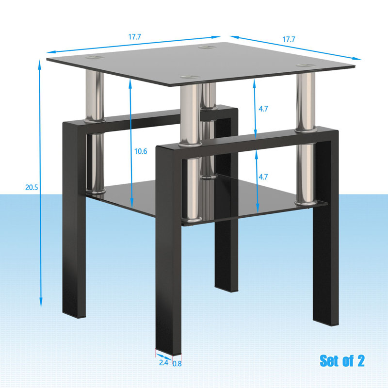 Ensemble de tables de bout en verre de 20,5 po de hauteur Euphrasie, Noir, Noir